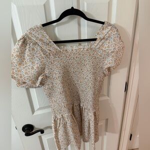 Floral Puff Sleeve Smocked Top